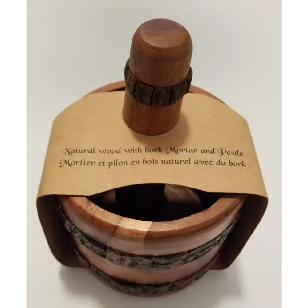 Artisian Natural Wood with Bork Mortar & Pestle Handcrafted India New